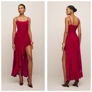 Reformation Winola Maxi Dress Size Small Rhubarb Red Velvet Ruffle Wedding